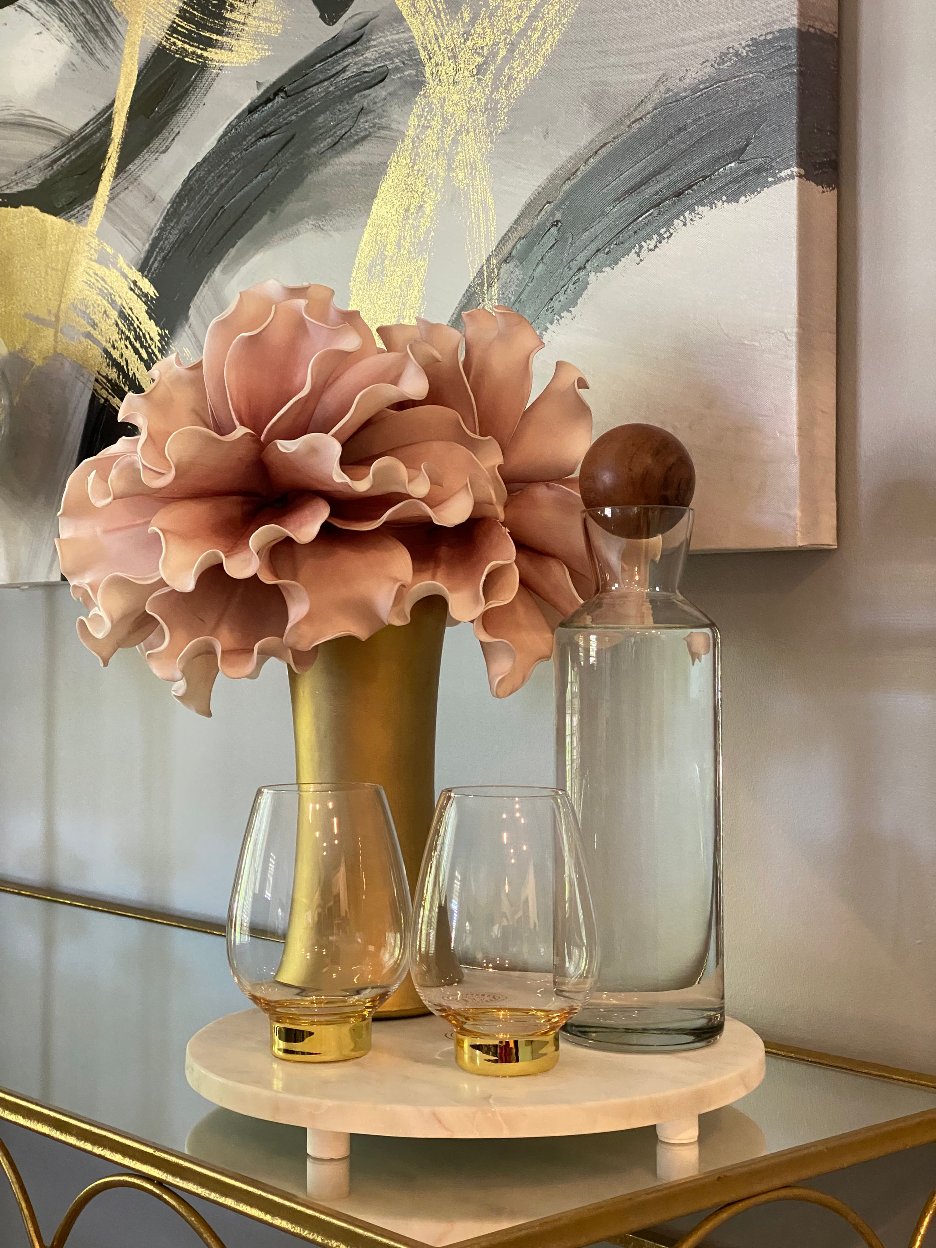 20oz Stemless Crystal Red Wine Glasses with Gold Detail - Set of 2