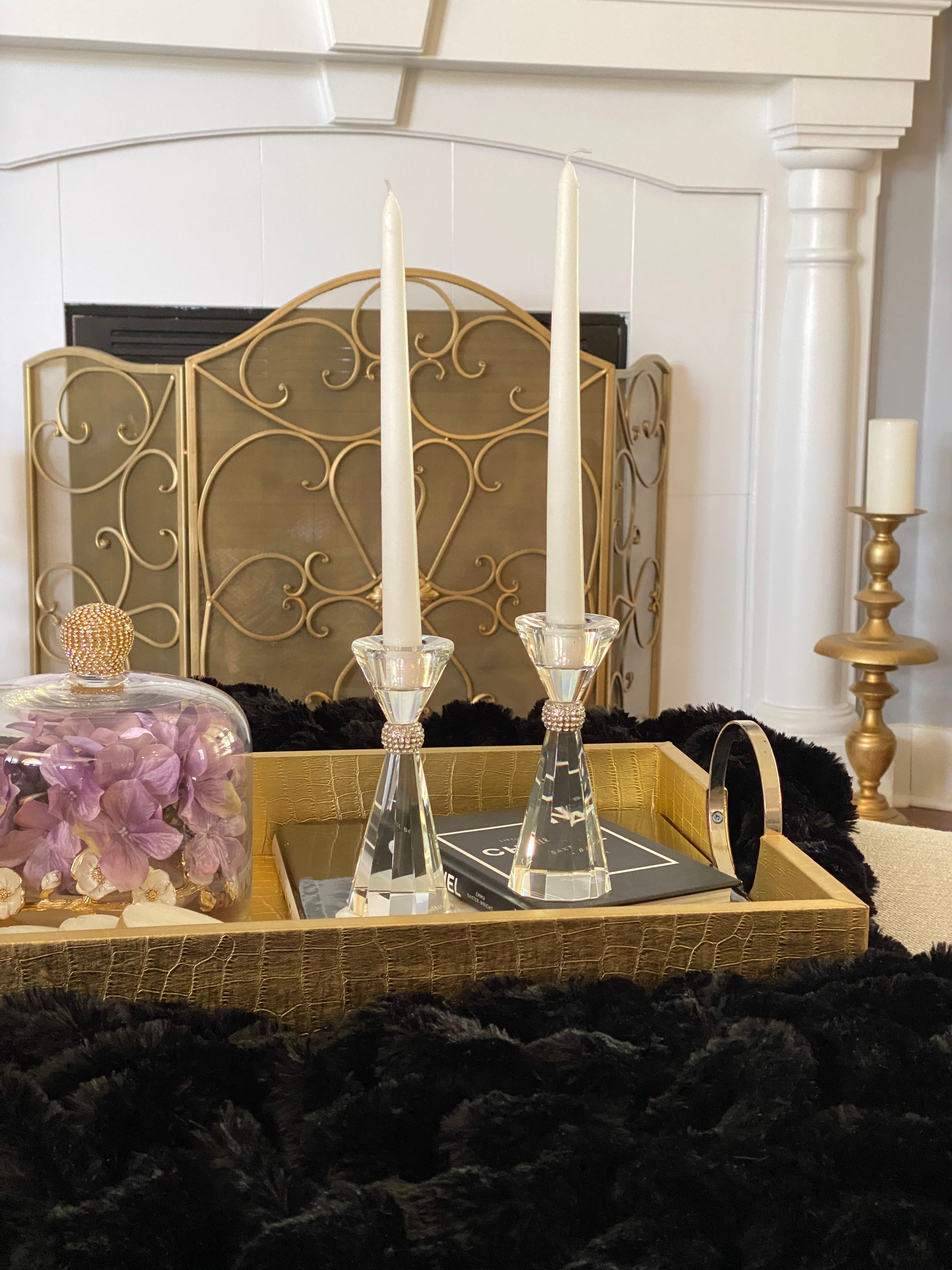 Palazzo Crystal Candlestick Pair with Bling Detail 5.5"