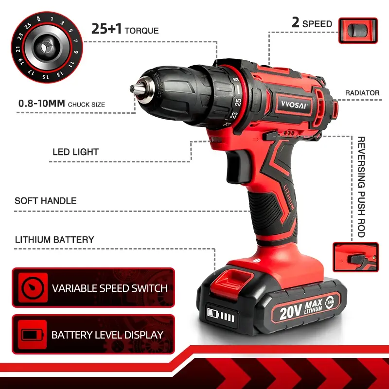 Miniatura: VVOSAI New 20V Cordless Drill Electric Screwdriver Mini Wireless Power Driver DC