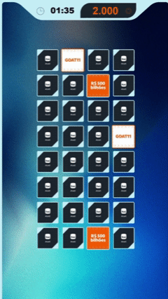 Participante interage com totem touchs Phygital Solutions em jogo de memória educativo do Itaú no XP Expert. A ativação premia de acordo com o desempenho e exibe conteúdos explicativos sobre investimentos durante a partida.