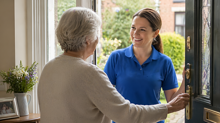 lady opening door to home carer