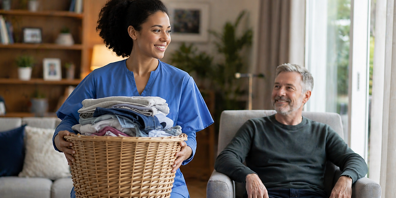 home help carer dublin carrying clothes in a basket