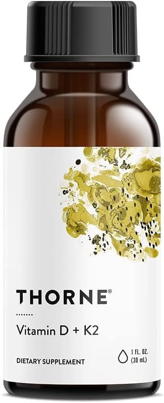 THORNE Vitamin D + K2 Liquid with metered dispenser for bone health, immune function, and calcium absorption