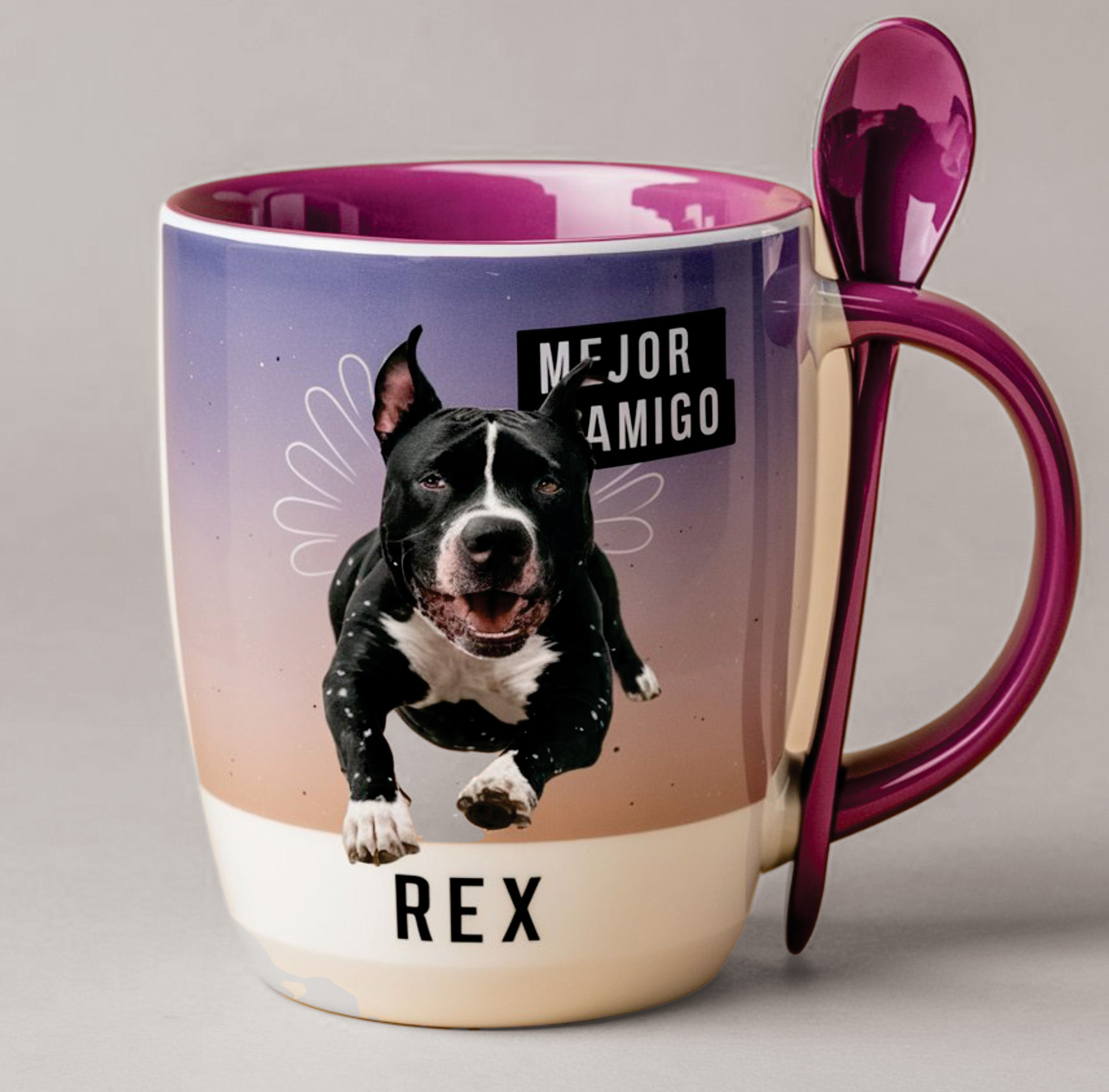 MUG: Mug 11 onzas con cuchara, sin base ni tapa, disponible en todos los colores