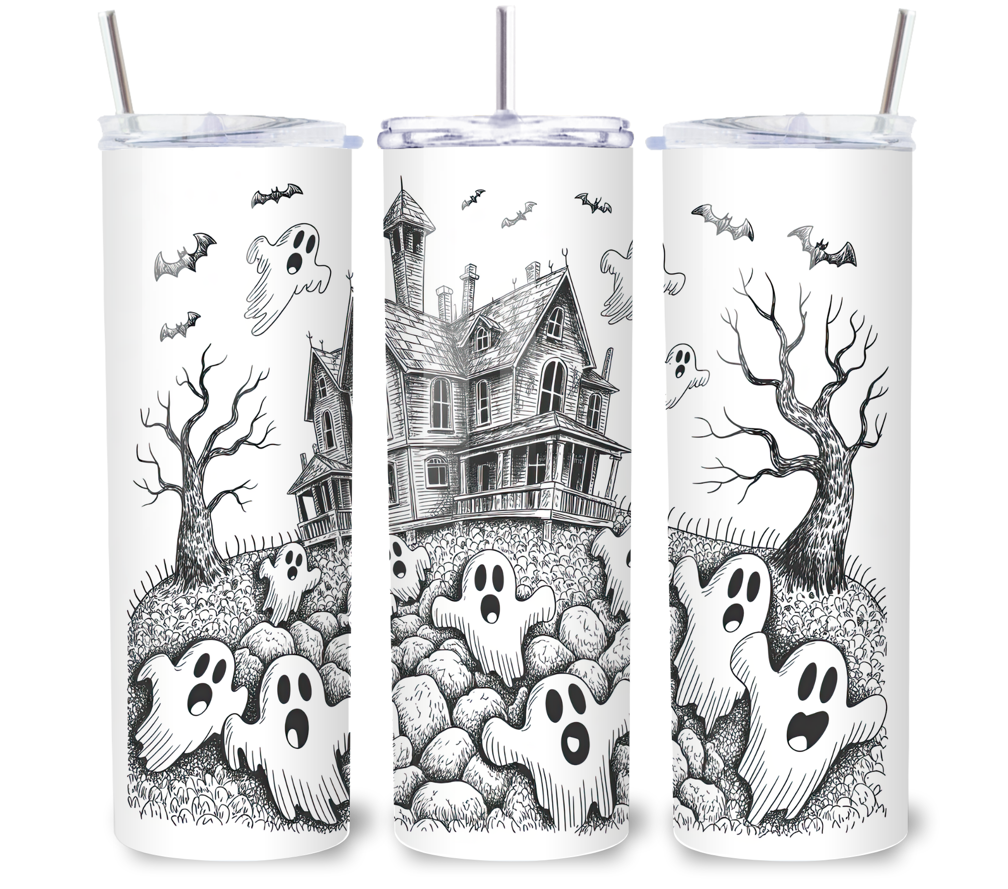 Spooky haunted house and ghosts on a 20 oz. Tumbler