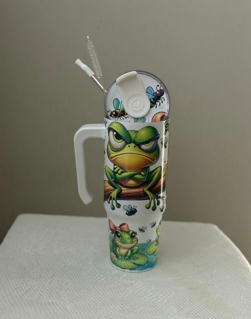 30 oz. Holographic Tumbler with grumpy frog design