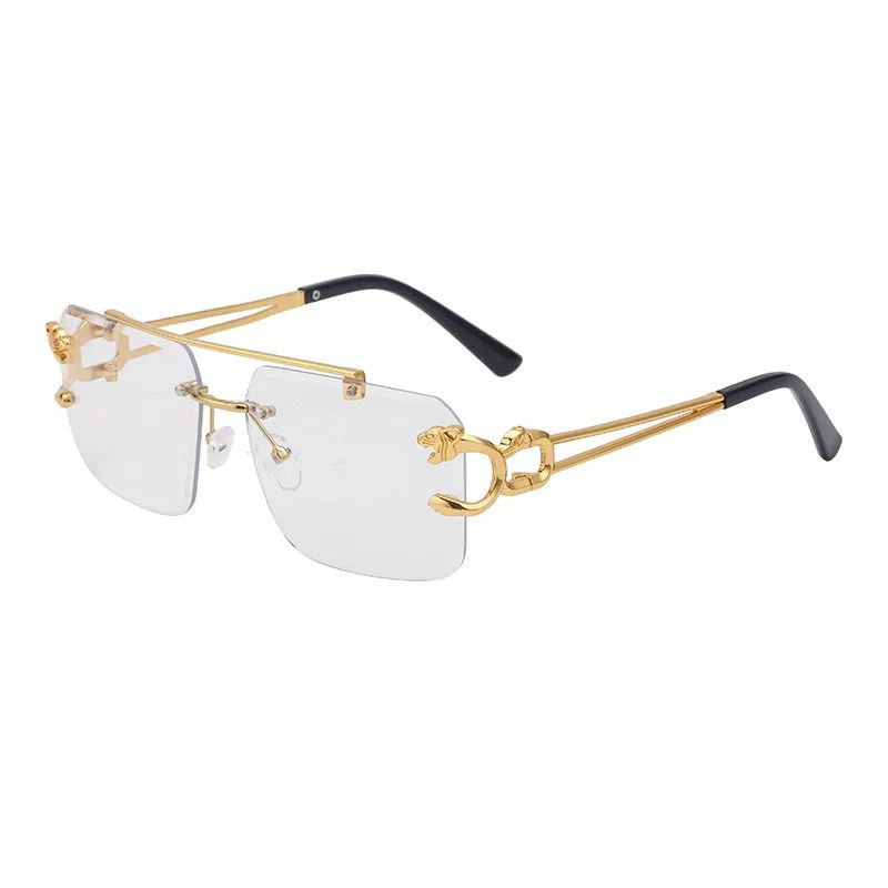 Thumbnail: Leopard Rimless Sunglasses with Double Bridge