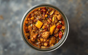 create an image of 8oz container filled with indian mix achar.jpg