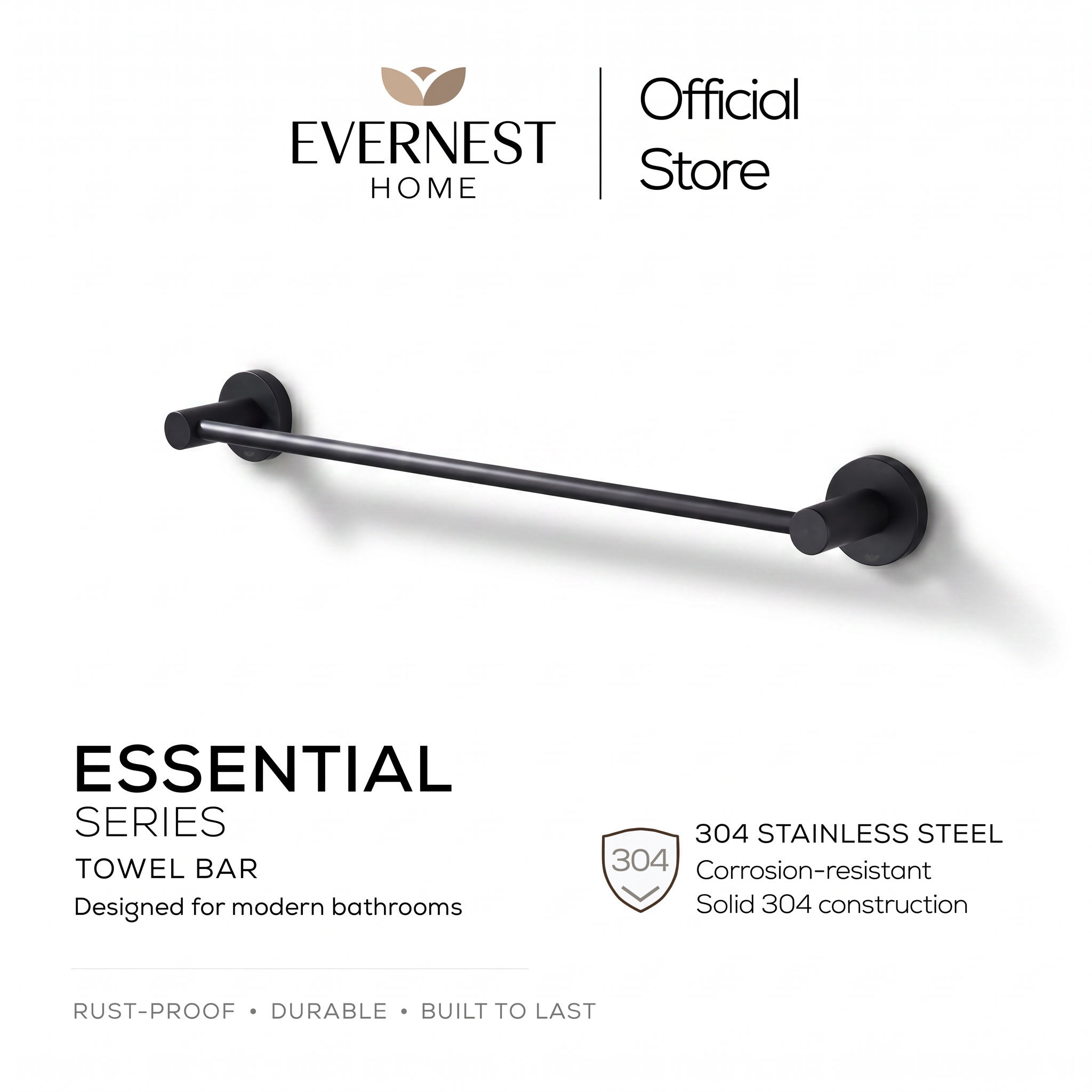 Evernest Essential Series: Matte Black 304 Stainless Steel Towel Bar
