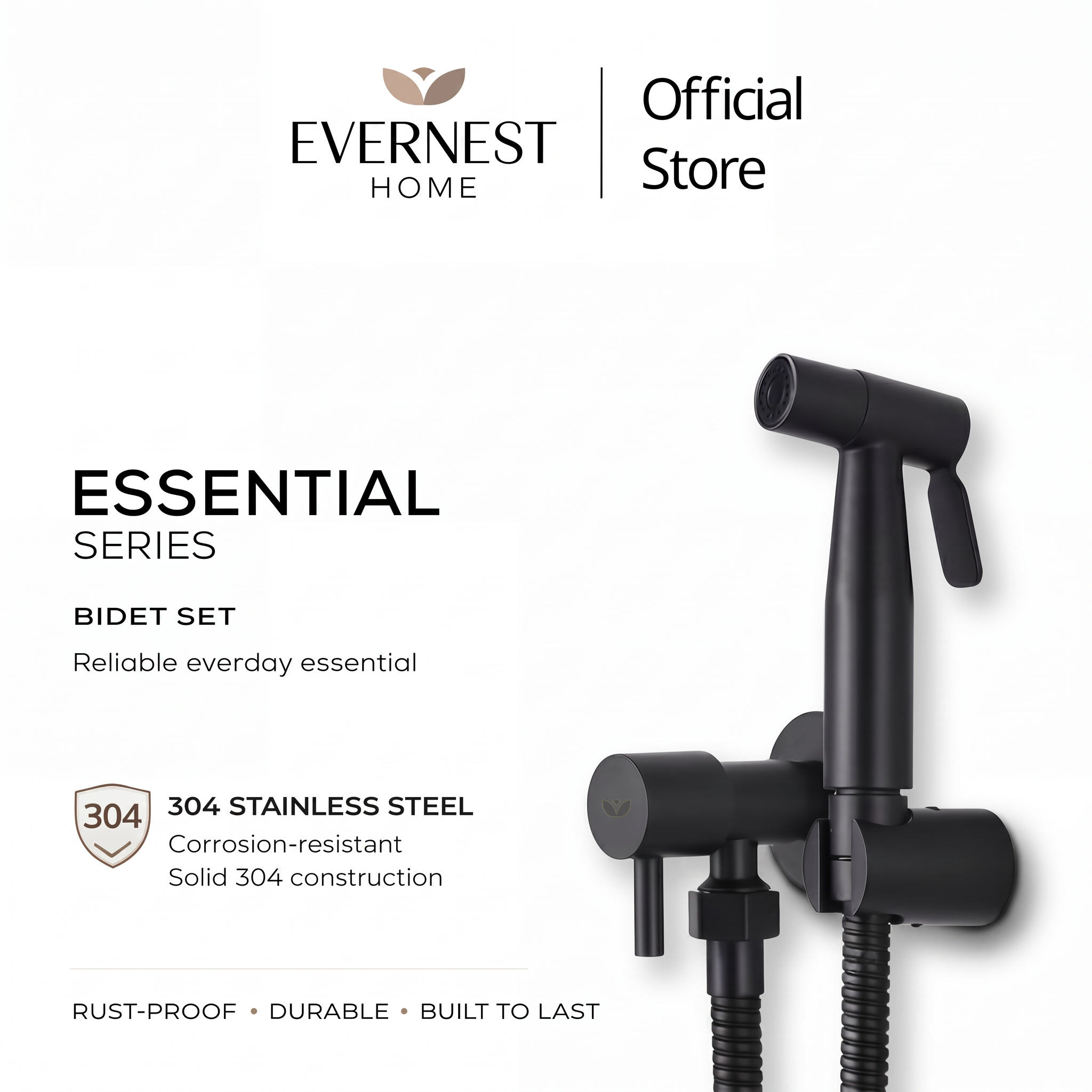 Evernest Essential Series: Matte Black 304 Stainless Steel Bidet Set