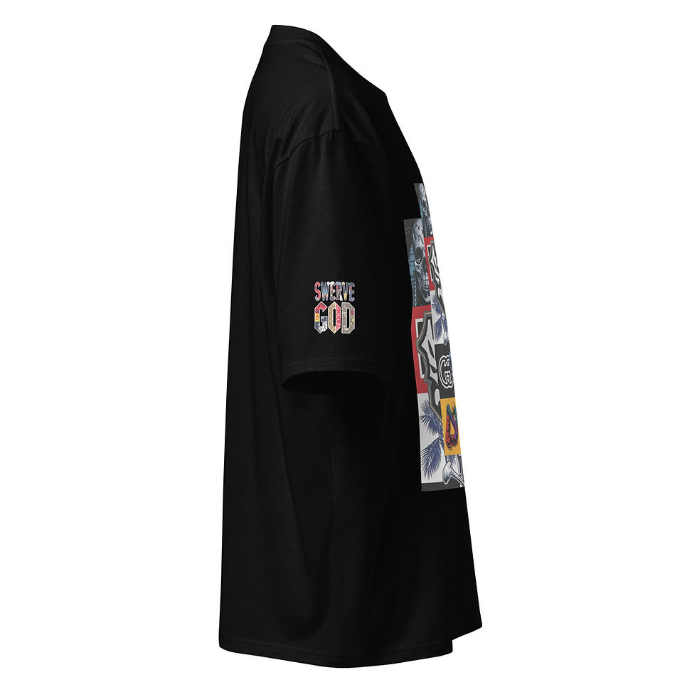 Thumbnail: Swerve God Limited-Run Oversized Black Streetwear T-Shirt with Retro Patch-Art 