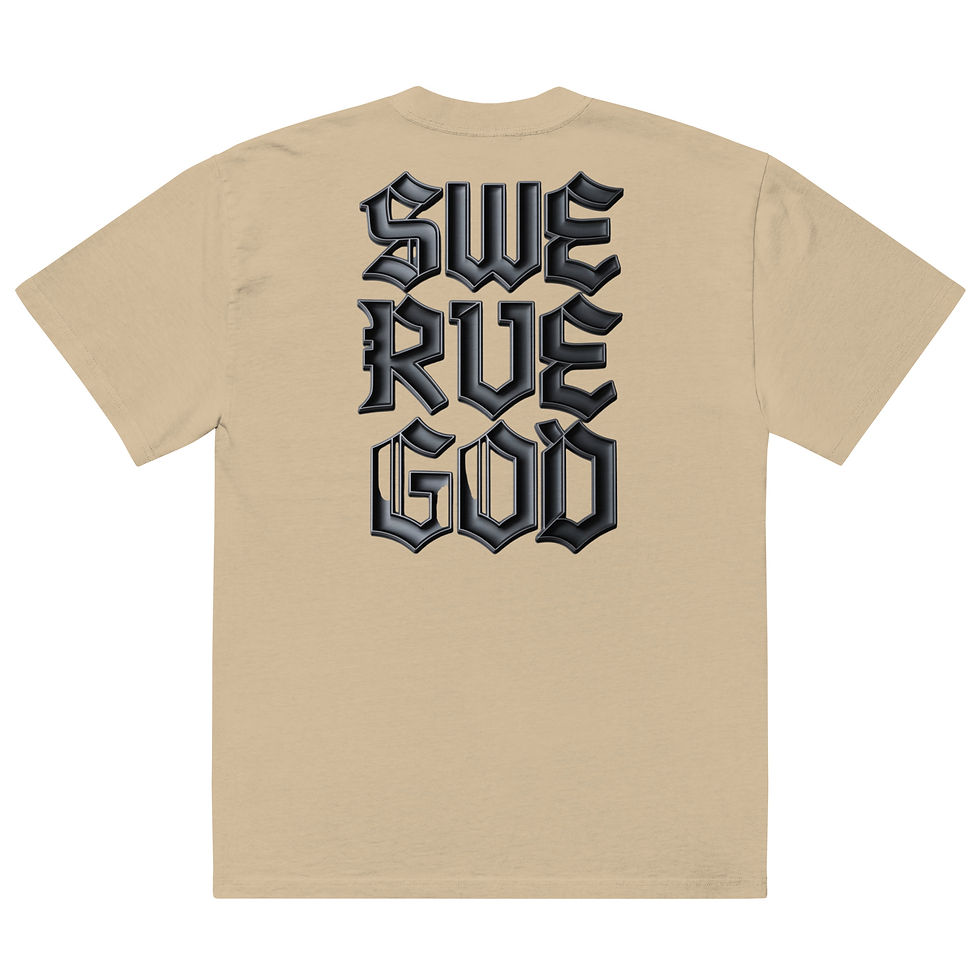 Thumbnail: SWERVE GOD – Gothic Stack Tee (Sandstone