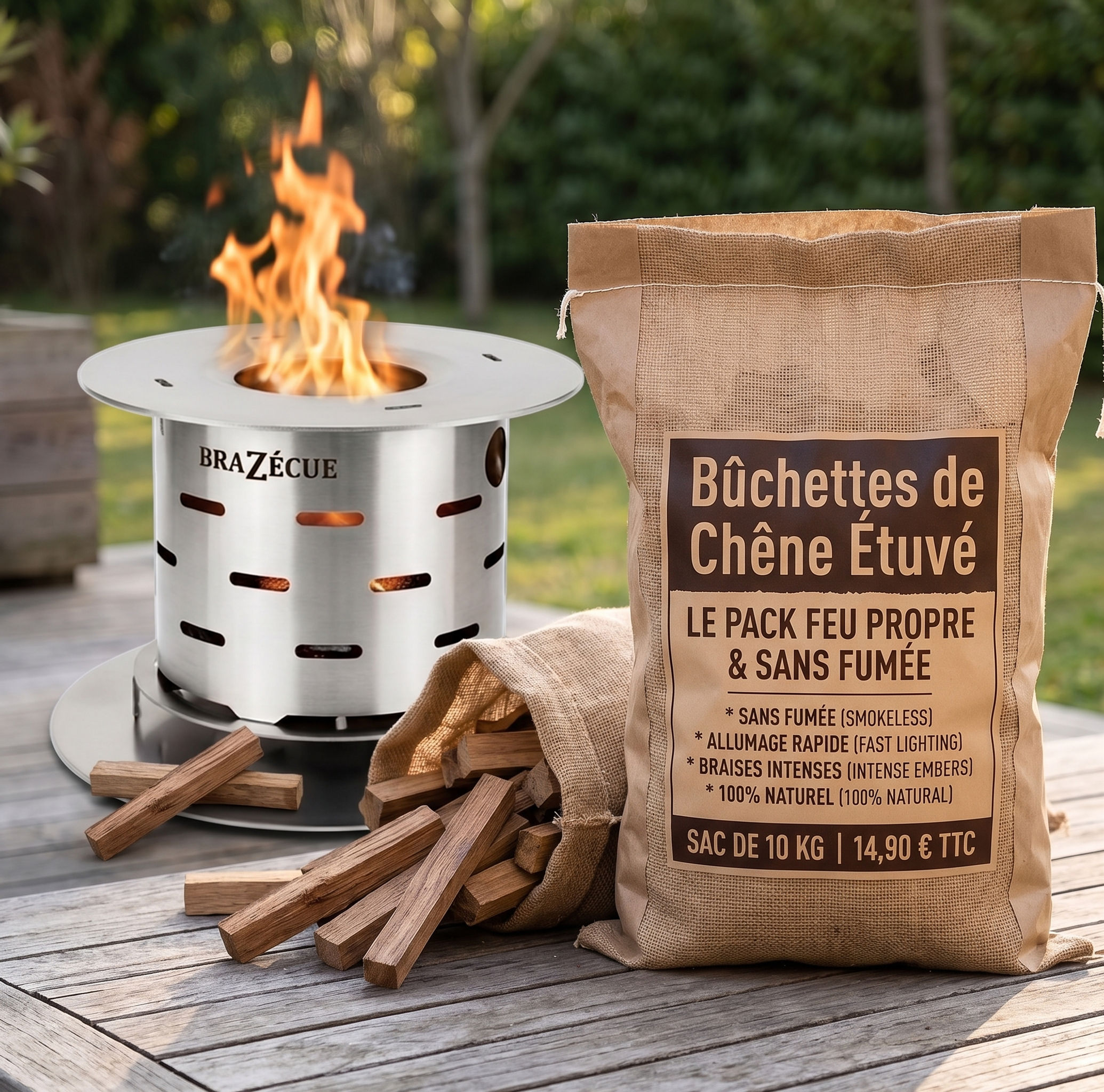sac de buchettes de chêne étuvé avec un brazecue à coté