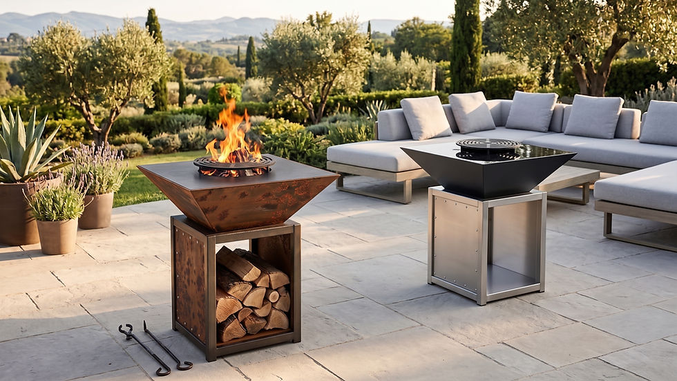 Braséros carré Vulcan Braséros sur une terrasse moderne