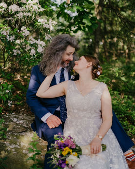 Bride and groom on the grounds of Orchid Cellar Meadery & Winery wedding