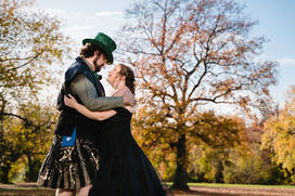 Bride in black wedding dress and groom in kilt
Clifton Mansion wedding