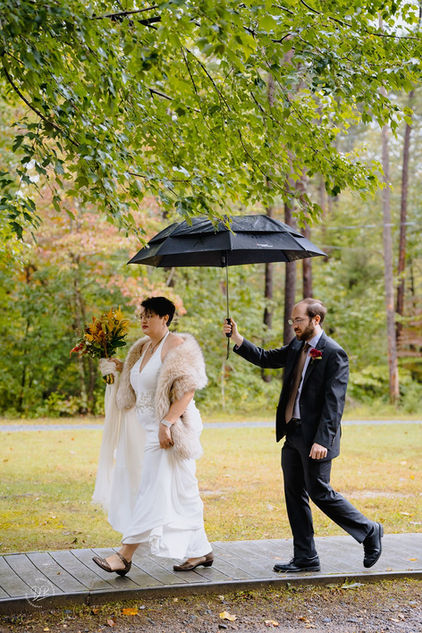 Prince William Forest Park wedding
Groom holding umbrella over bride
queer wedding