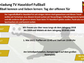 Vorankündigung Fußball: Tag der offenen Tür am 1.Mai um 13 Uhr