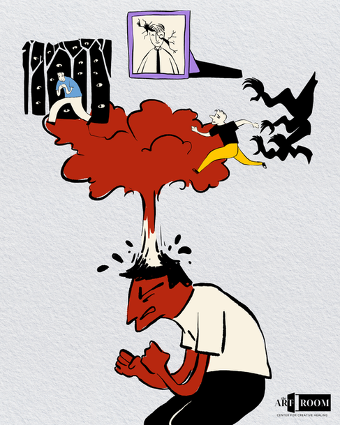 Person with red smoke coming out of head