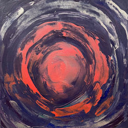 Navy blue, silver and coral colours; art to affect climate change