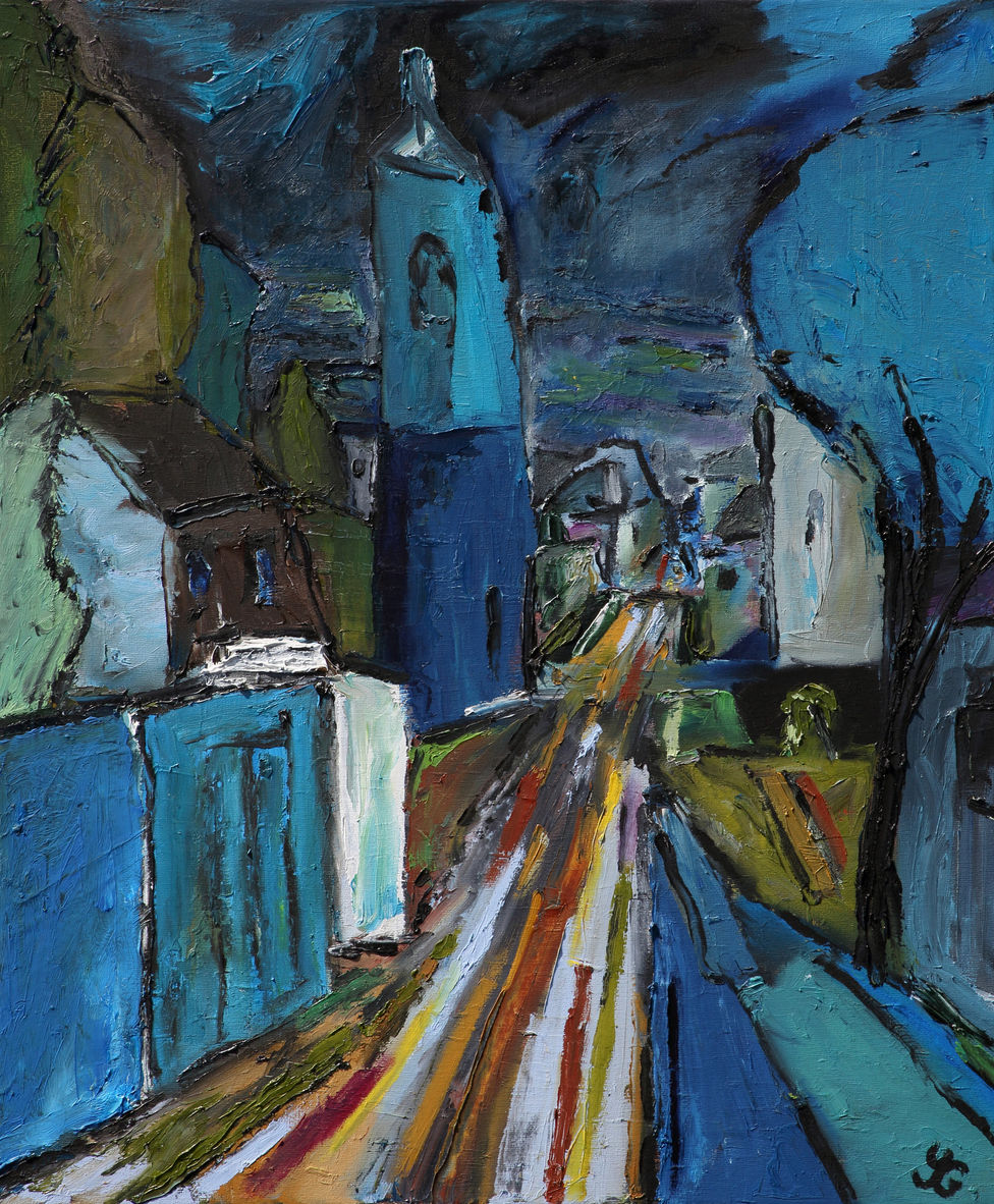 La trinité est bleue,
Huile sur toile, 46 x 55 cm