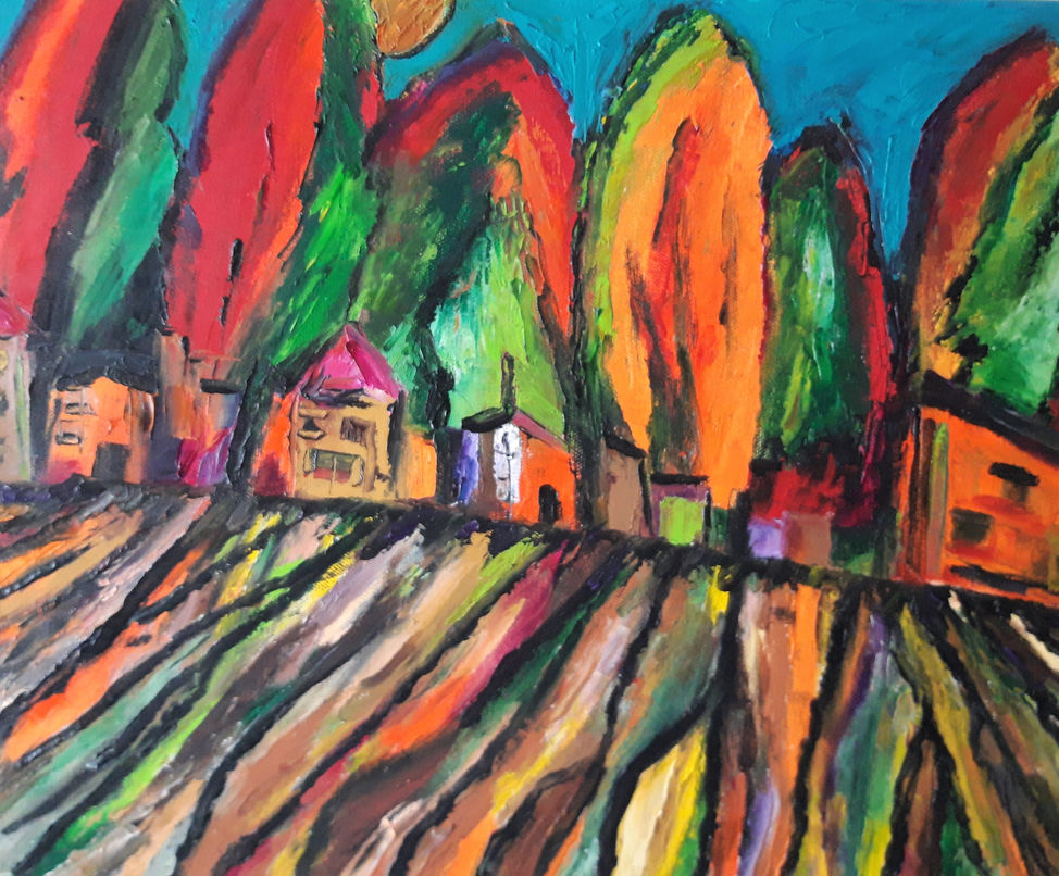 Le hameau des couleurs,
Huile sur toile, 46 x 55 cm