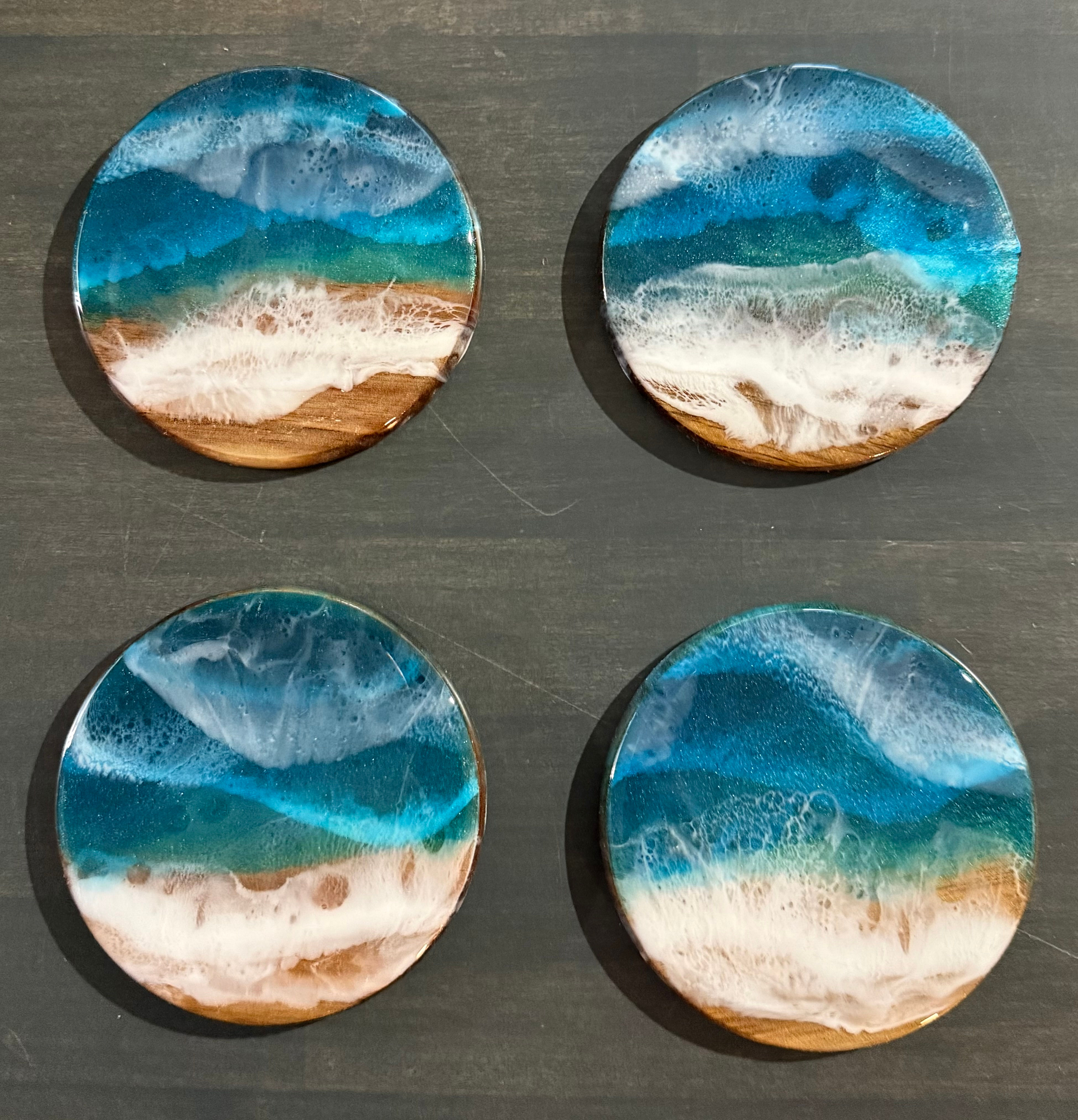 Ocean Resin Round Coasters – Set of 4