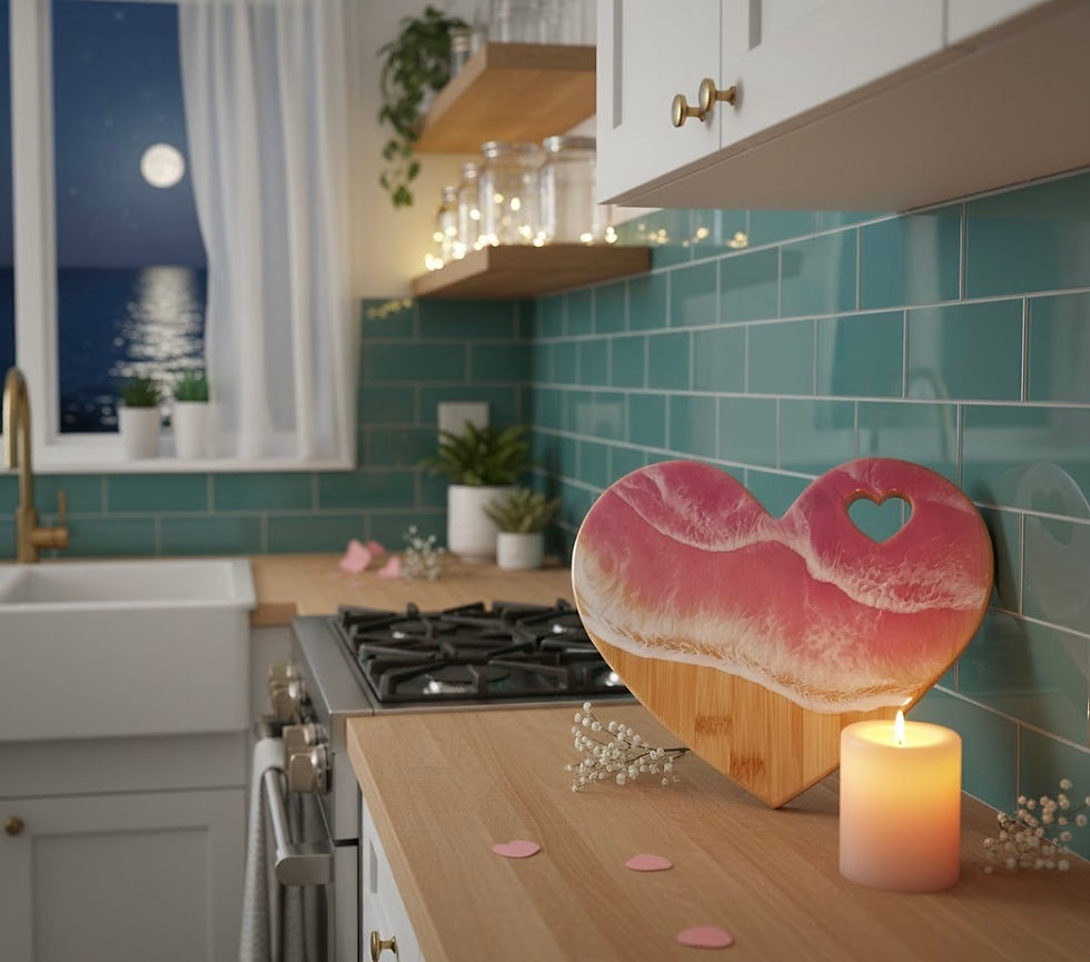 Thumbnail: Valentine Heart Ocean Resin Mini Charcuterie Board Set– Bamboo