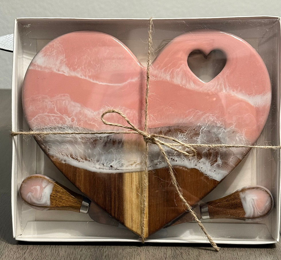 Thumbnail: Heart Ocean Resin Mini Charcuterie Board Set - Acacia wood