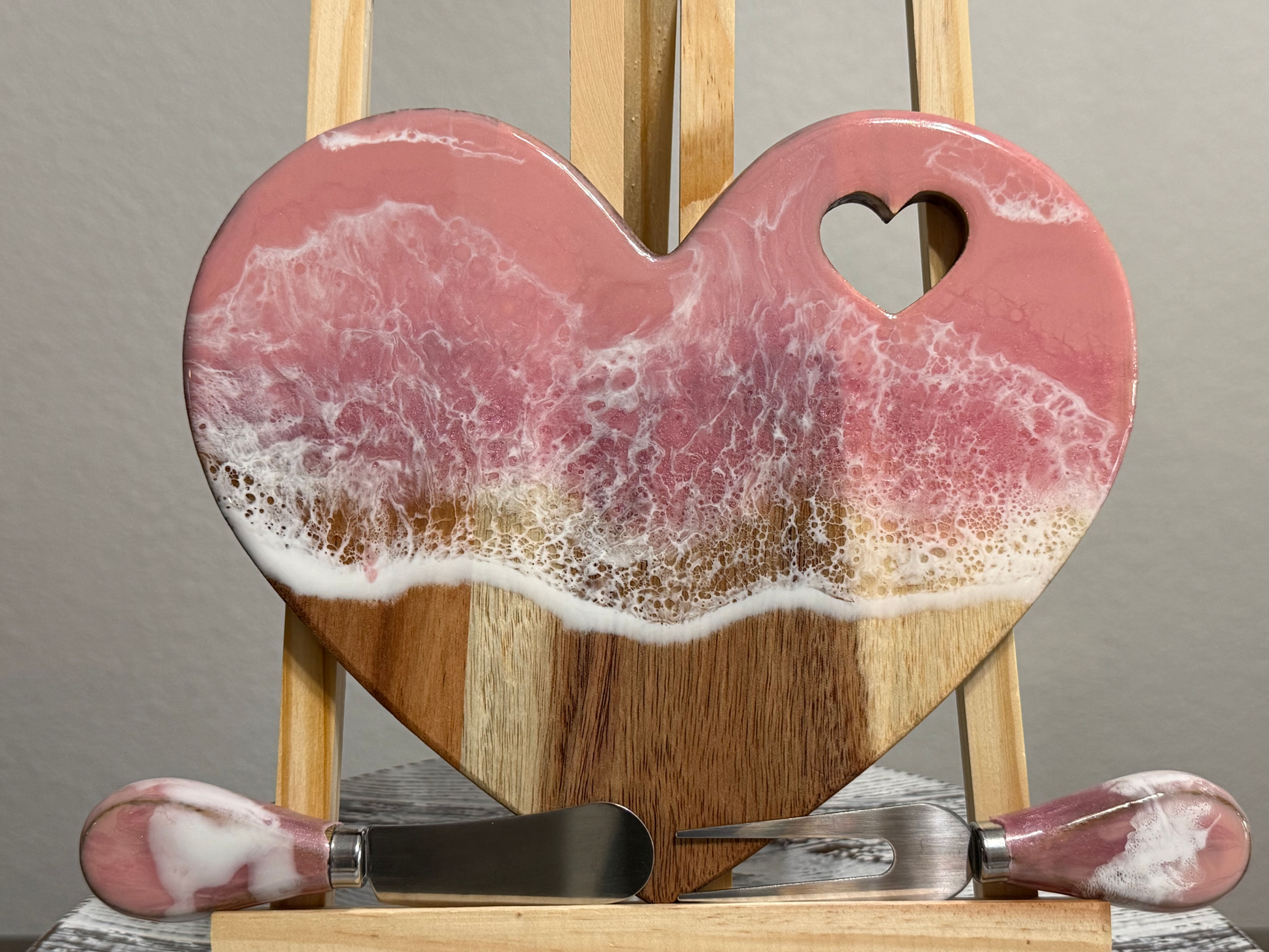 Heart Ocean Resin Mini Charcuterie Board Set - Acacia wood