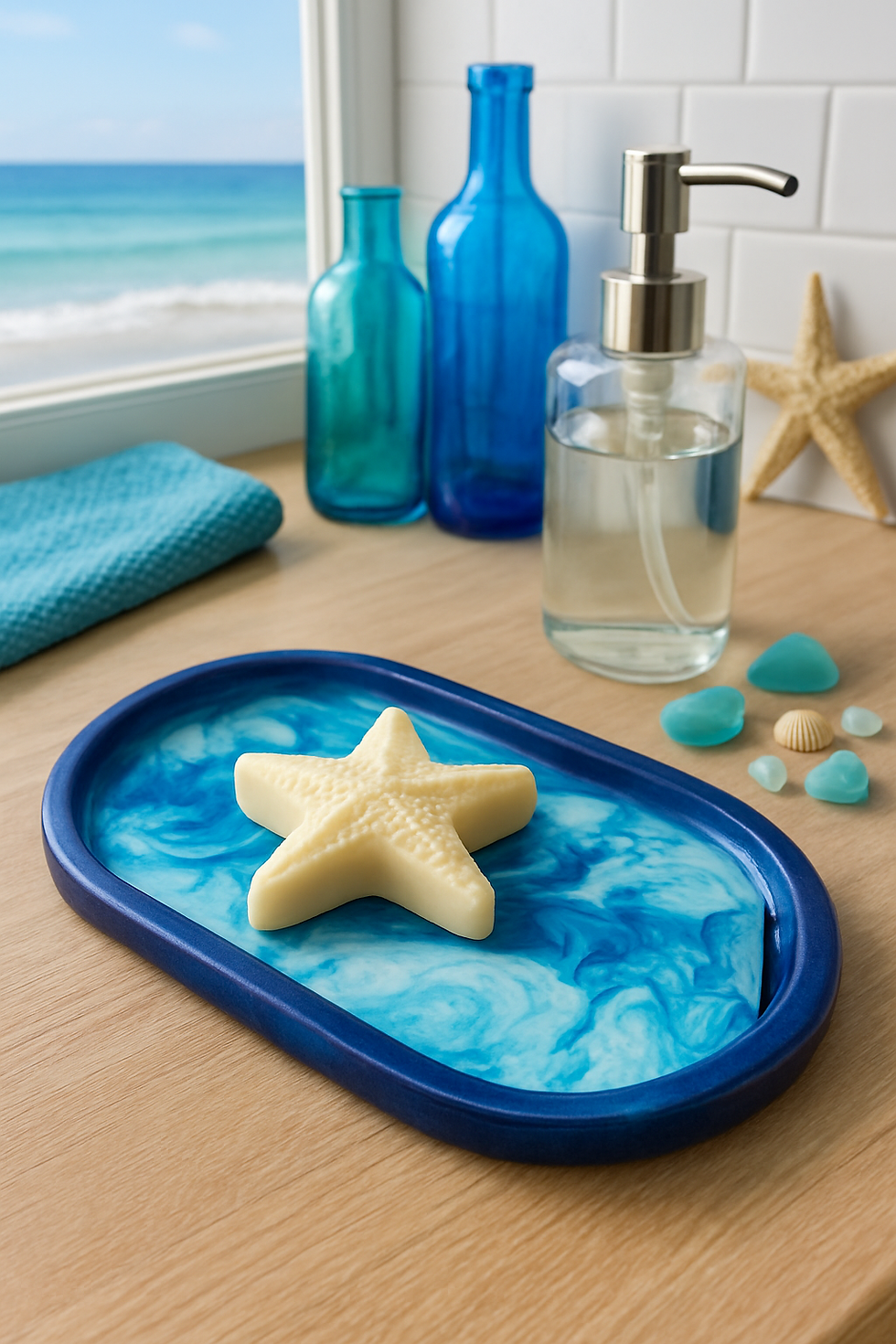 Thumbnail: Ocean Resin Oval Trinket Tray – Deep Blues & Whites (7” x 3.75”)