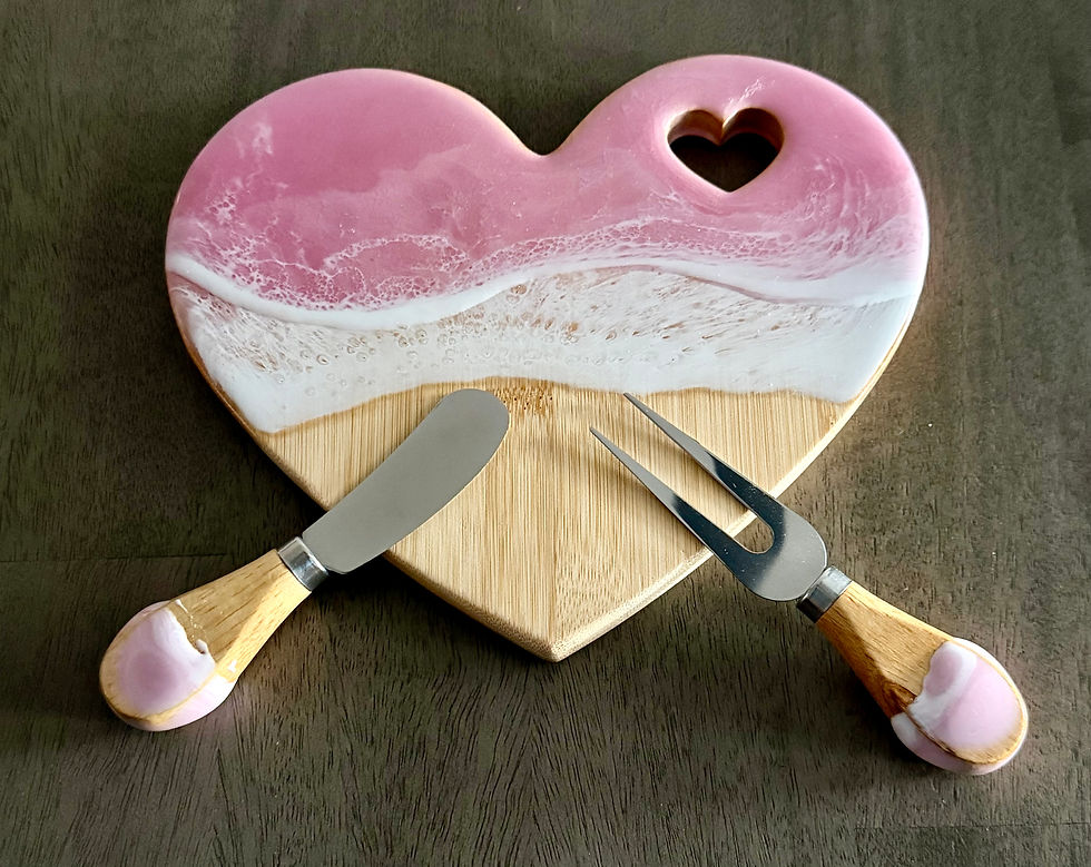 Thumbnail: Valentine Heart Ocean Resin Mini Charcuterie Board Set– Bamboo