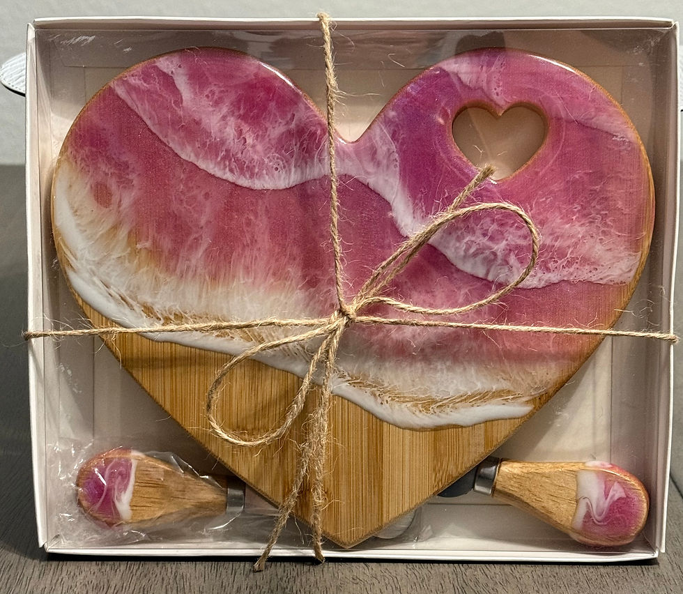 Thumbnail: Valentine Heart Ocean Resin Mini Charcuterie Board Set– Bamboo