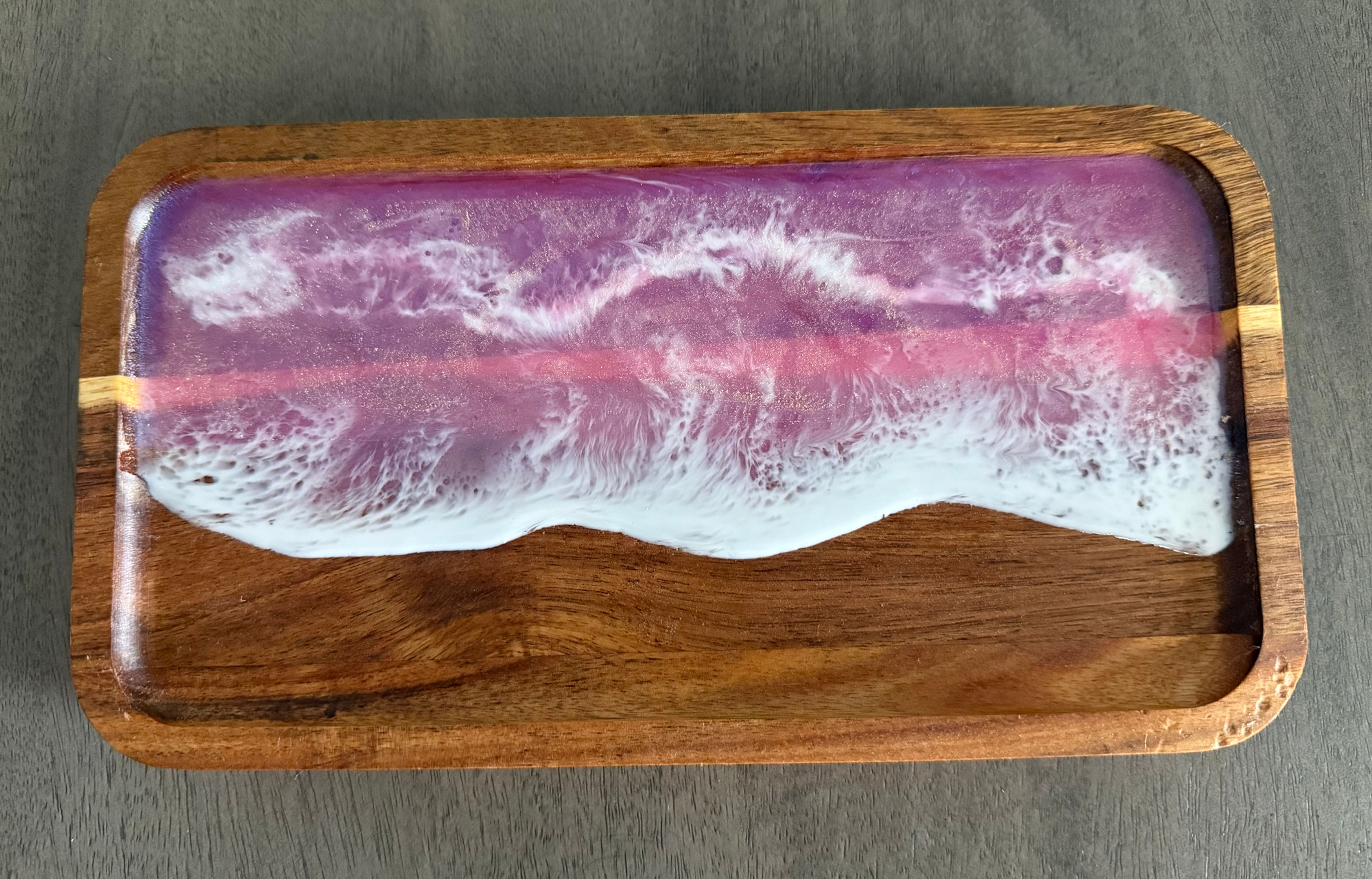Valentine’s Ocean Resin Tray – Shimmery Pink Waves