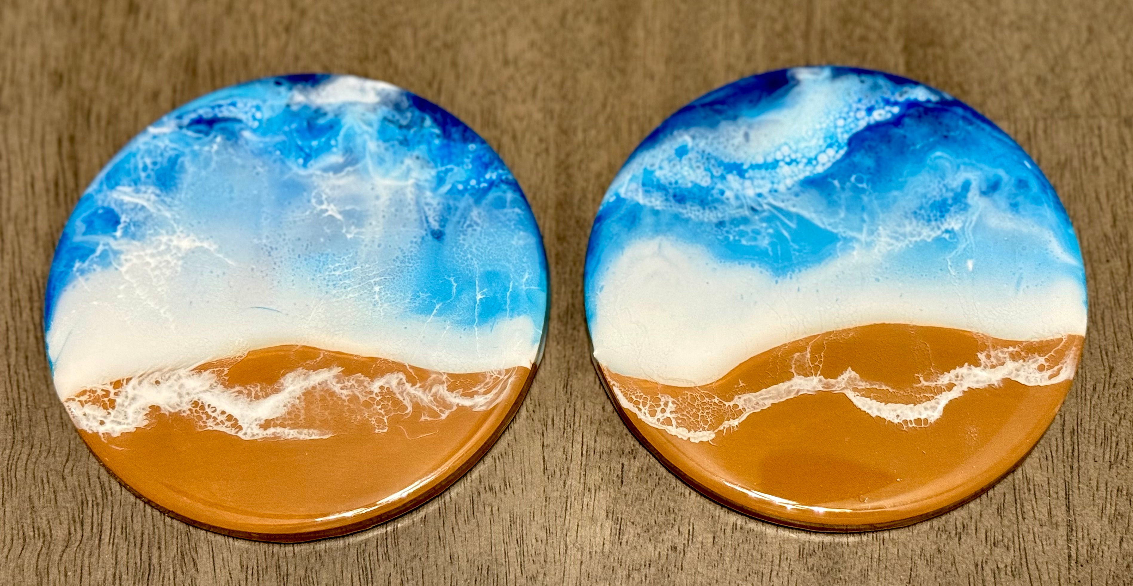 Ocean Resin Ceramic Coasters – Coastal Wave Design (Set of 2)