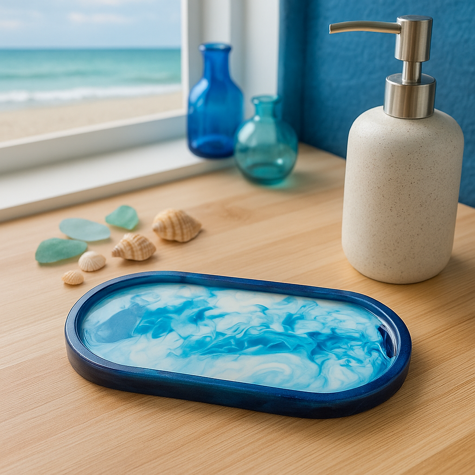 Thumbnail: Ocean Resin Oval Trinket Tray – Deep Blues & Whites (7” x 3.75”)