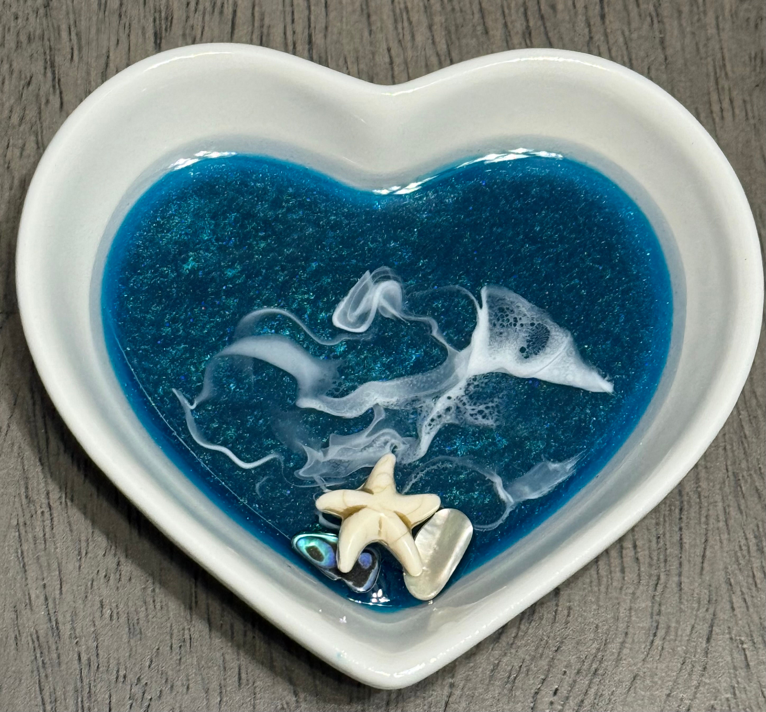 Valentine Heart Ocean Resin Ceramic Dish