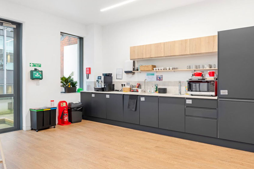 Sustainable office breakout space by Brookhouse with functional layout and durable materials