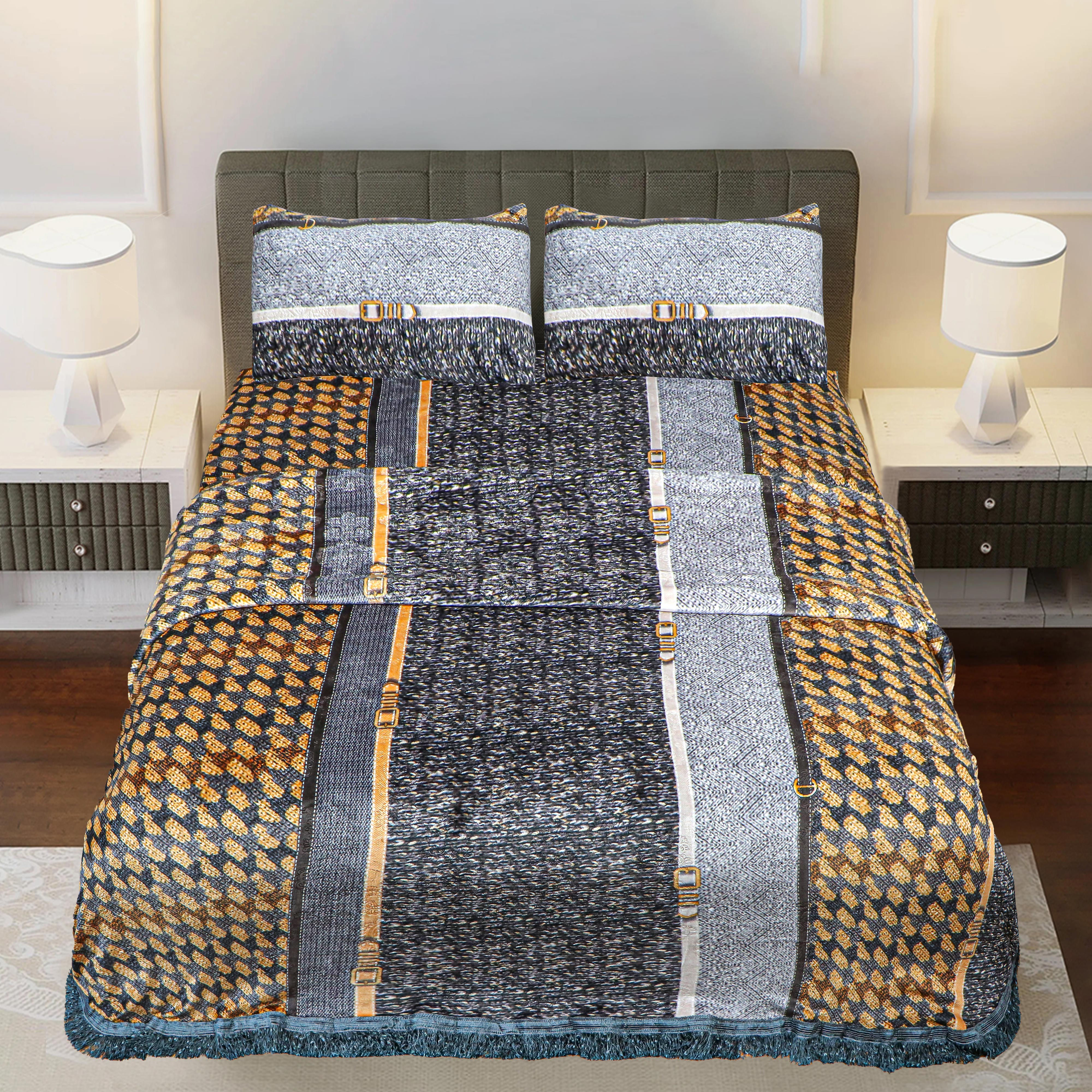 Flannel 4-Pcs Bed Cover Set-Grey Brown