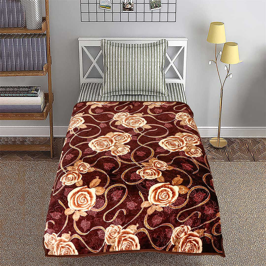 Fleece 1-Ply Single Bed Blanket-HBK-BR