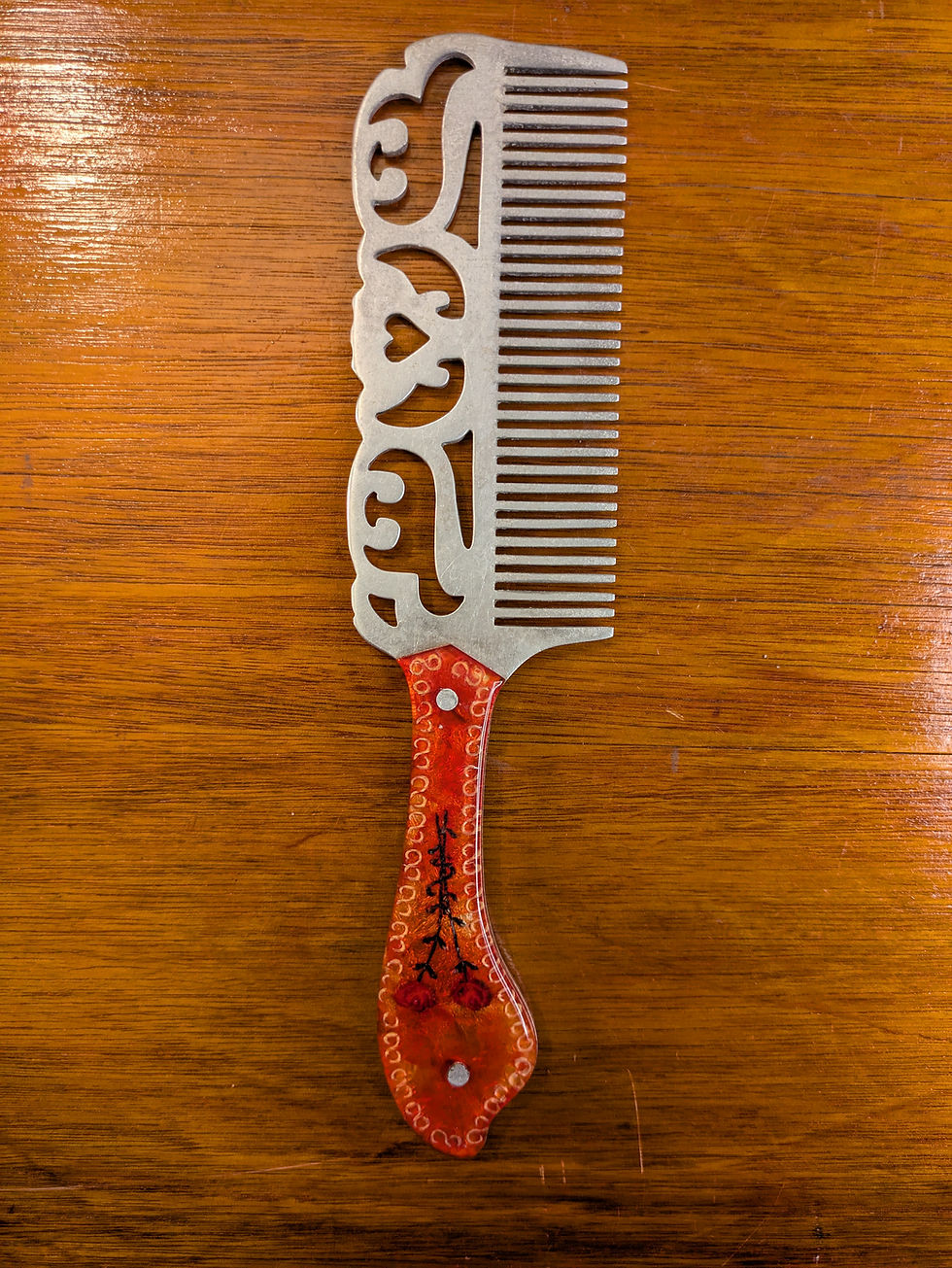 Thumbnail: Vintage Ussr Decorative Metal Comb with Transparent Resin Floral Hand (Roses)