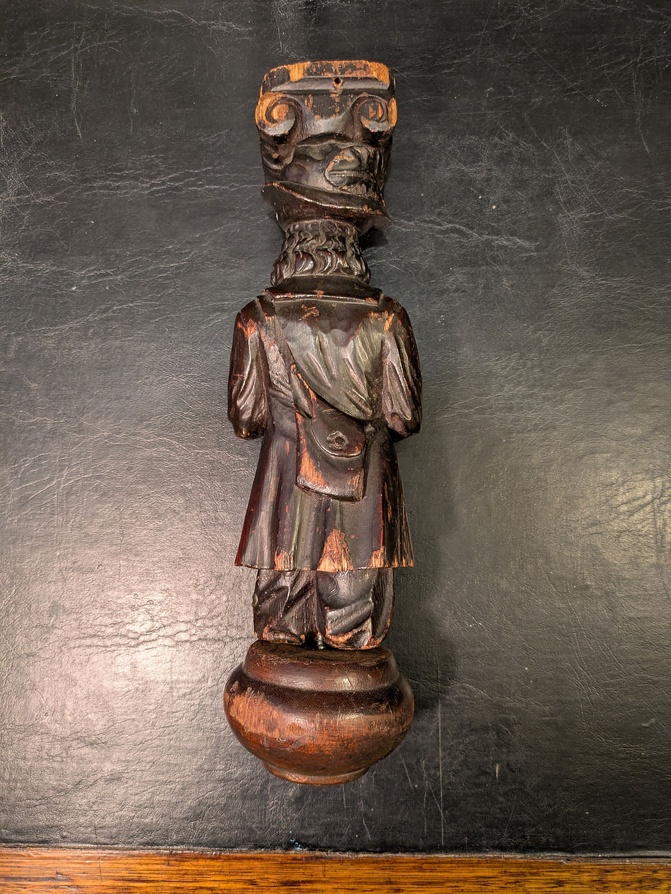 Miniatúra: Antique European Carved Wood Corbel – Tyrolean Folk Musician Figure – c.1900