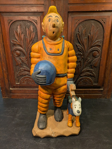 Large Hand-Carved Tintin in Space Wooden Statue with Snowy – 42cm