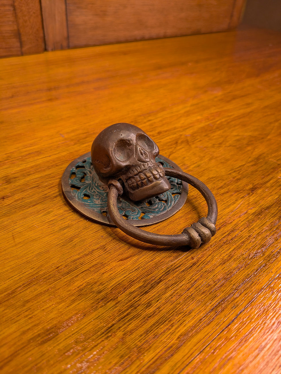 Thumbnail: Vintage Brass Skull Door Knocker – Gothic / Punk Decor – 9cm Plate