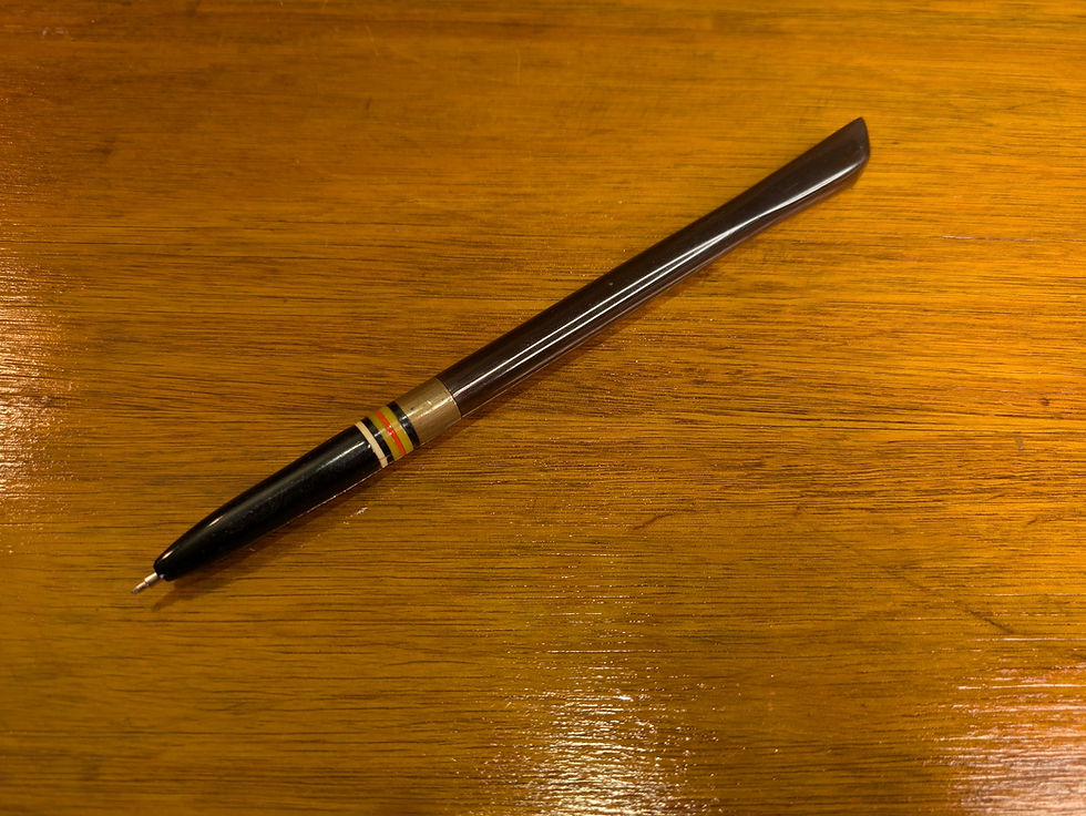 Miniatúra: Soviet Prison m-made Ballpoint Pen – Black & Brown with Brass Band – 14cm