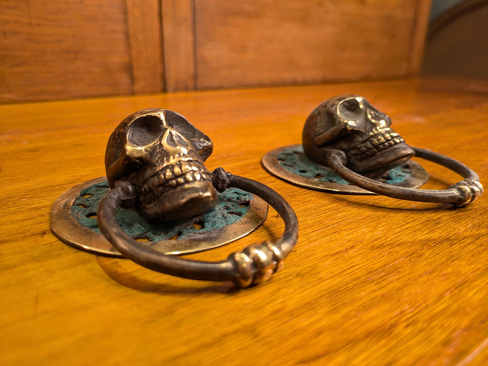 Miniature : Heavy Vintage Brass Skull Door Knockers – Hand-Cast Gothic Hardware. Priced each