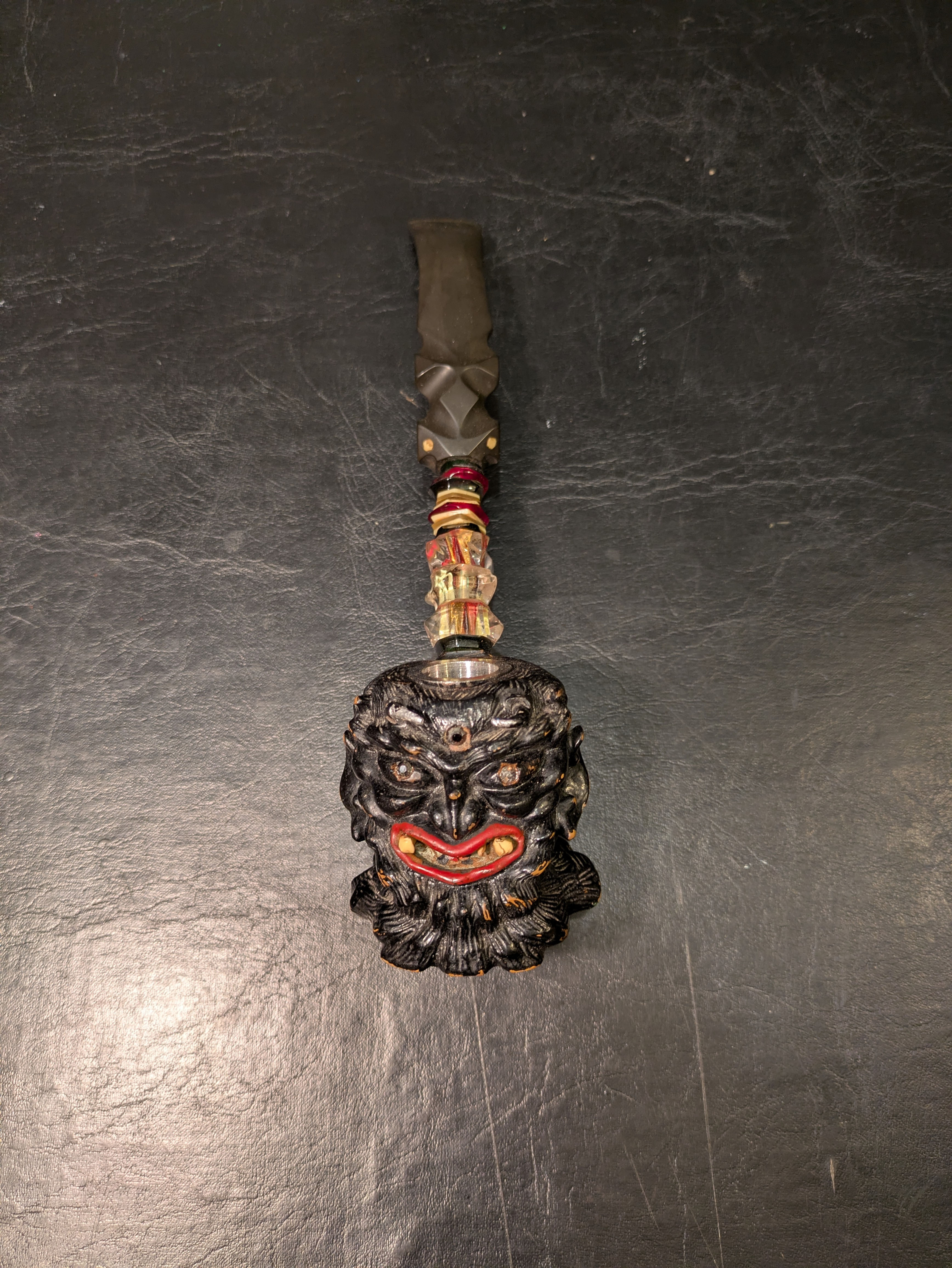 Vintage Carved Demon-Head Smoking Pipe – Soviet Prison Art