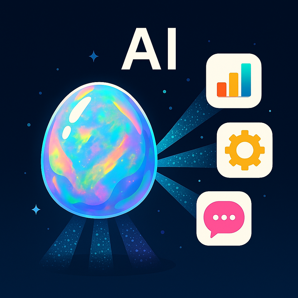 Digitale illustratie van een opaal die kleurrijke AI-apps genereert – symbool voor Google Opal automatisering voor Vlaamse bedrijven.