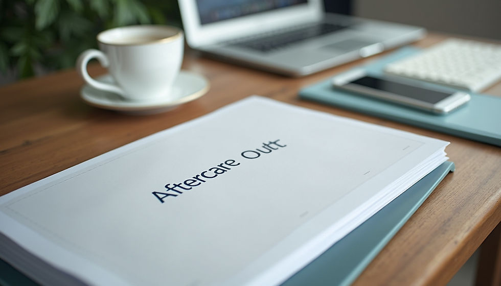 High angle view of a printed aftercare guide on a desk