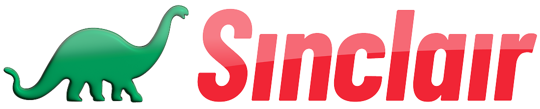 Sinclair wordmark in glossy red, redesigned by the team